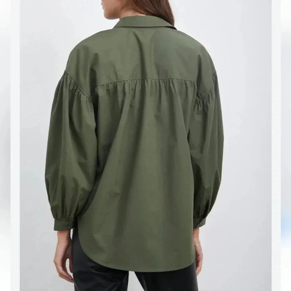 RAILS, Janae Olive Green Button Blouson Sleeve Oversized Shirt Top Size Small - Picture 4 of 13